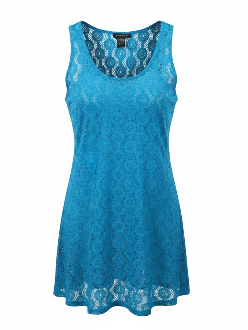 Ellen Weaver Aqua Blue Lace Tank Dress Sheer Crocheted Diamond Pattern Medium
